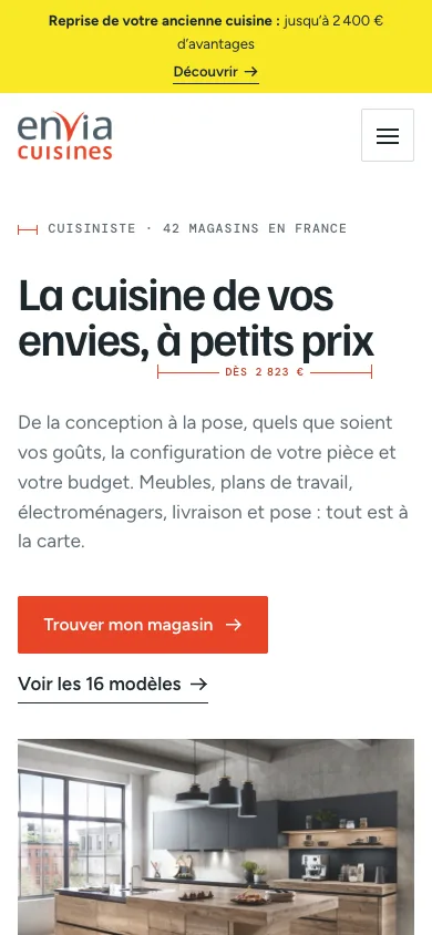 Le site Envia Cuisines sur téléphone