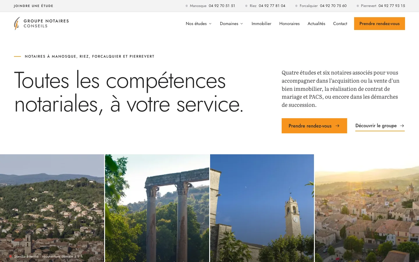 Capture d’écran de la page d’accueil du site Groupe Notaires Conseils