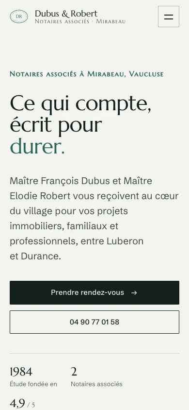 Le site Dubus & Robert sur téléphone