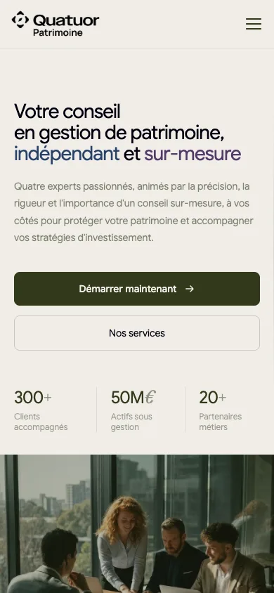 Le site Quatuor Patrimoine sur téléphone