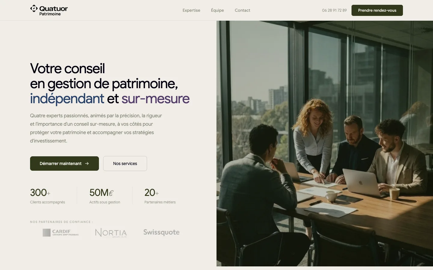 Capture d’écran de la page d’accueil du site Quatuor Patrimoine