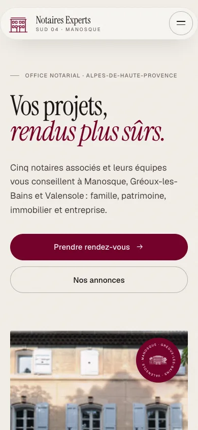 Le site Notaires Experts Sud 04 sur téléphone
