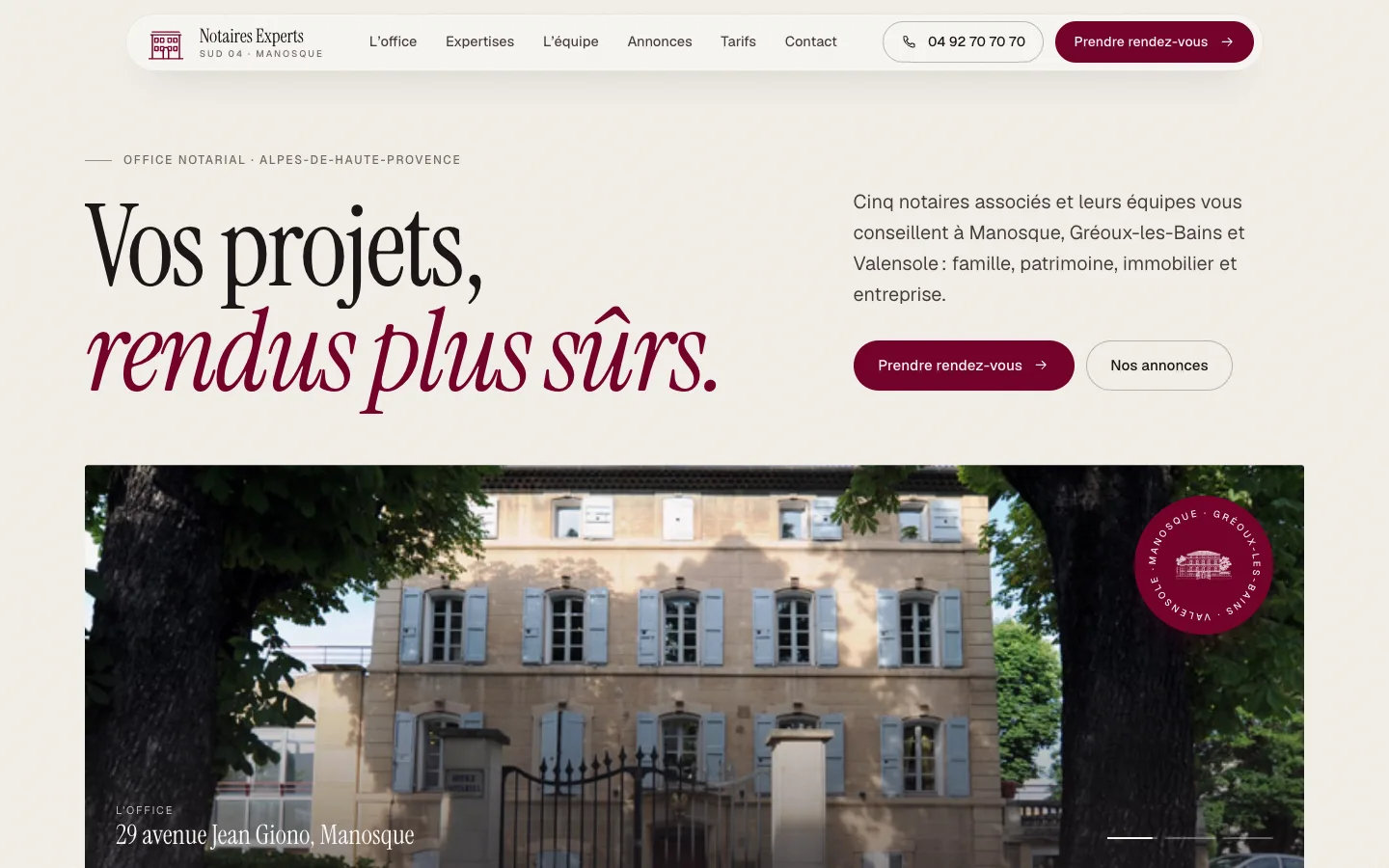 Capture d’écran de la page d’accueil du site Notaires Experts Sud 04